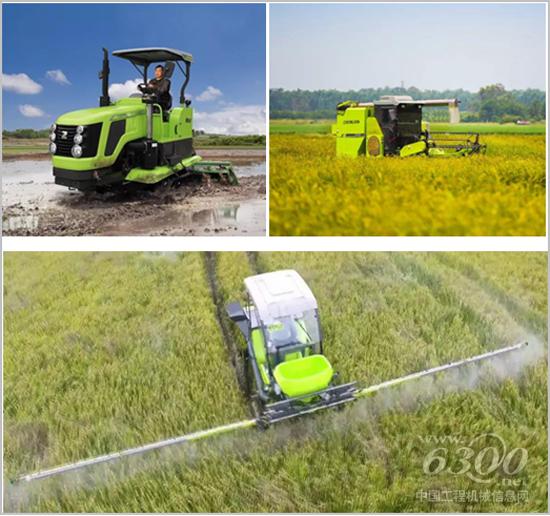 中聯(lián)重科履帶式拖拉機(jī)、收割機(jī)及植保機(jī)械